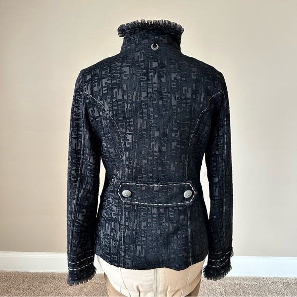 Black Textured Blazer with High Collar - Picture 3 of 10